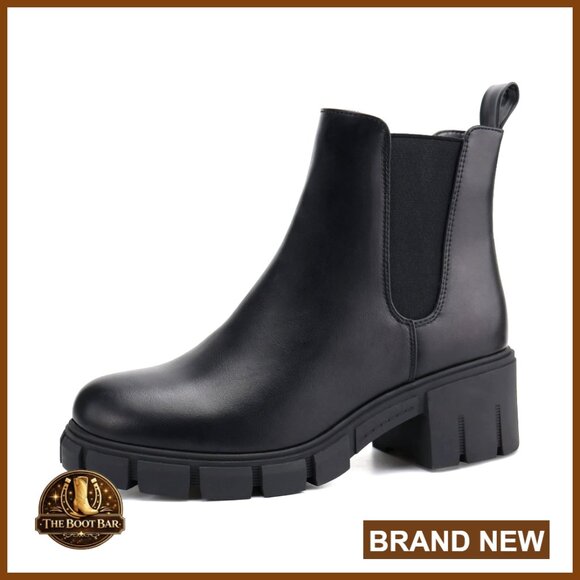 Platform Ankle Boots Elastic Chelsea Booties Mid Heel Slip On Fashionable
